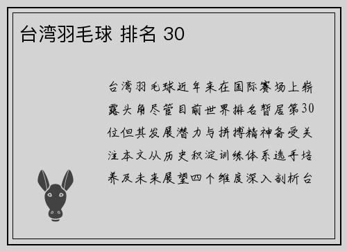 台湾羽毛球 排名 30